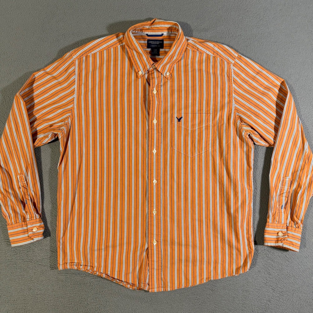 VTG American Eagle Outfitters Mens Large Button Down Long Sleeve Striped‎ Shirt